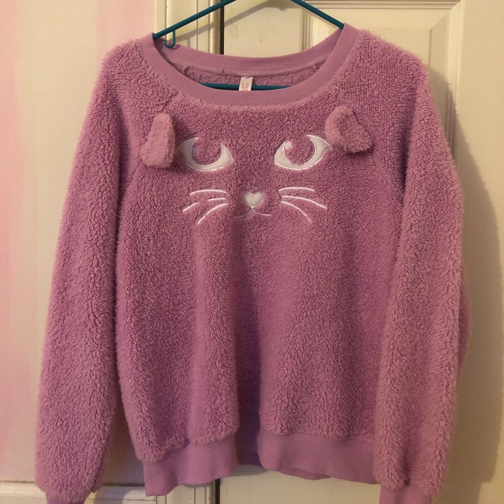 Xhilaration Pink Fleece Novelty Cat Sweater